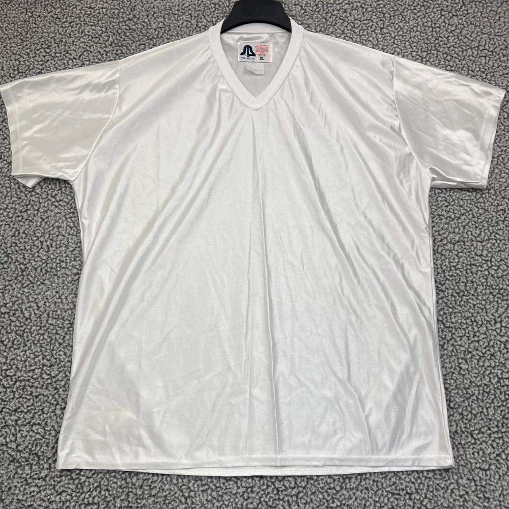 Vintage Football Jersey Shirt Men XL White Plain Blank Short Sleeve V-Neck New